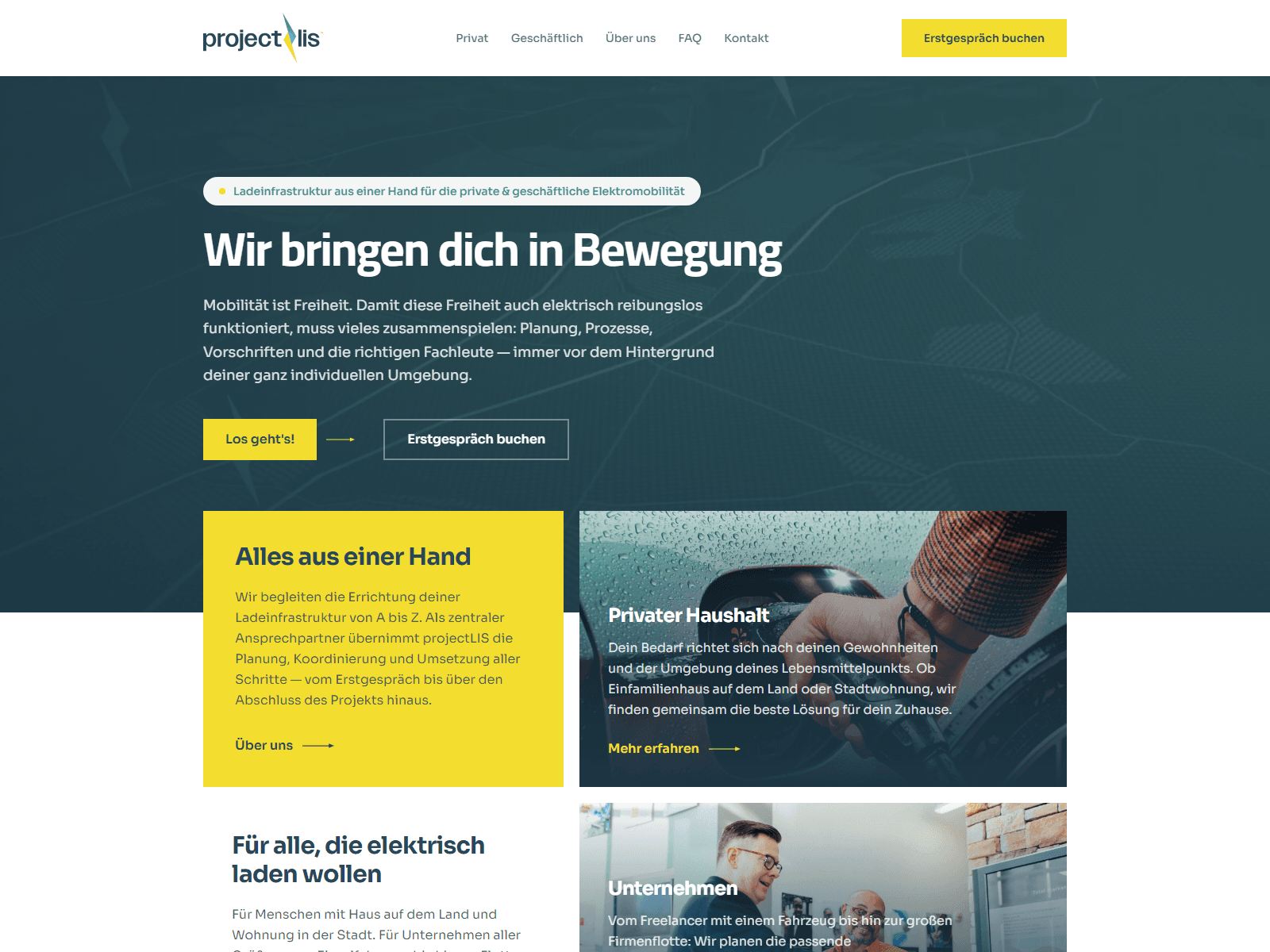 projectLIS — A German-language marketing site for an EV charging infrastructure company, built to convert two very different audiences.